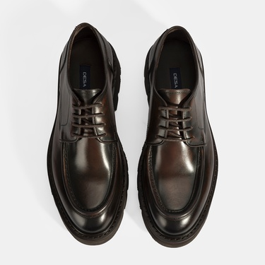  Erkek Kahve Bağcıklı Deri Günlük Ayakkabı