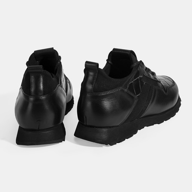  Erkek Siyah Kroko Baskılı Bağcıklı Deri Spor Ayakkabı