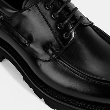  Erkek Siyah Bağcıklı Deri Günlük Ayakkabı