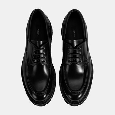  Erkek Siyah Bağcıklı Deri Günlük Ayakkabı