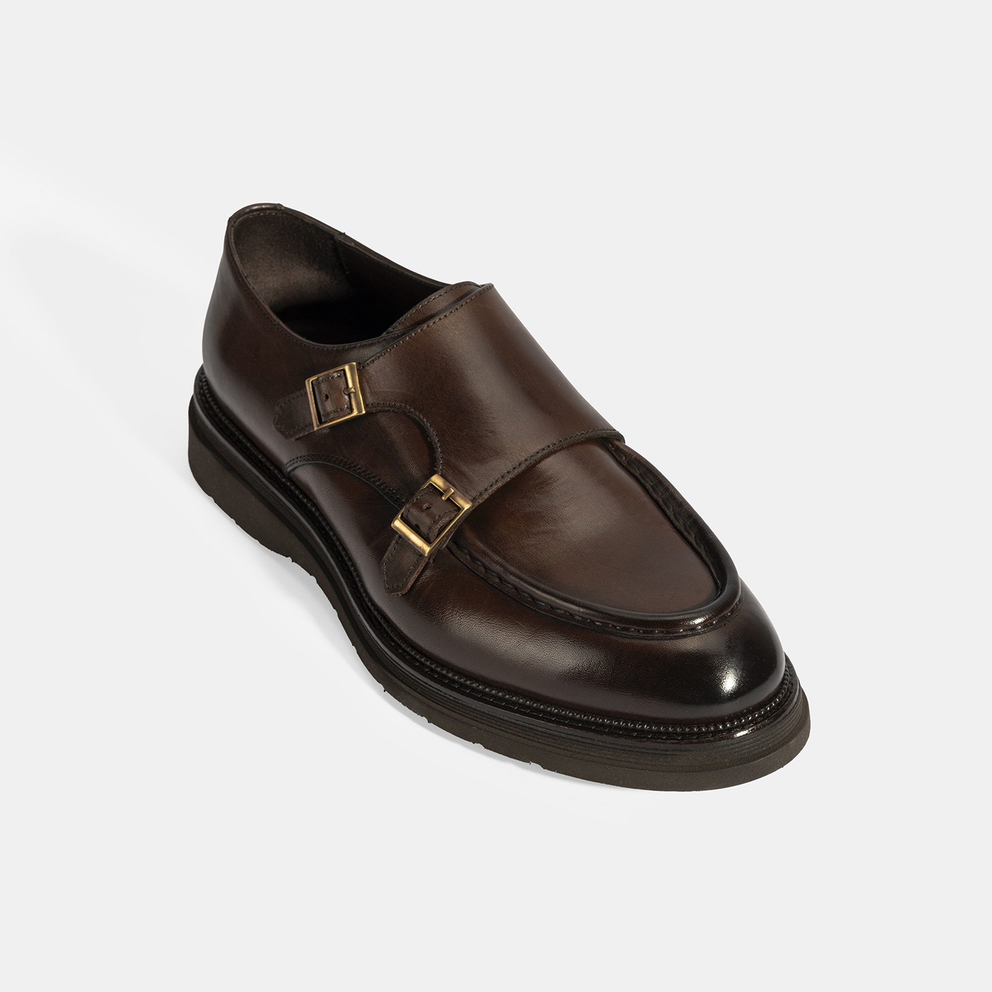 Erkek Kahve Metal Toka Detaylı Deri Klasik Ayakkabı