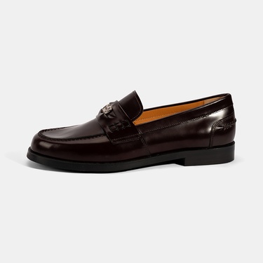  Kadın Bordo Metal Toka Detaylı Deri Loafer