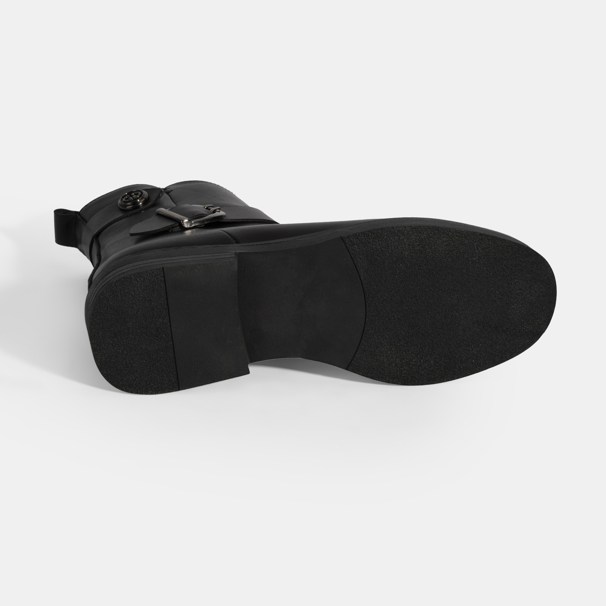 Kadın Siyah Metal Toka Detaylı Deri Bot