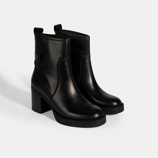  Kadın Siyah Kalın Topuklu Deri Bot