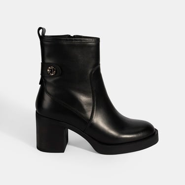 Kadın Siyah Kalın Topuklu Deri Bot