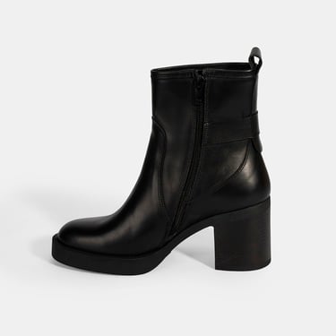  Kadın Siyah Kalın Topuklu Deri Bot