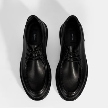  Erkek Siyah Bağcıklı Deri Klasik Ayakkabı