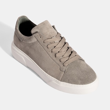  Erkek Gri Bağcıklı Deri Günlük Ayakkabı