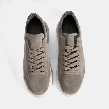  Erkek Gri Bağcıklı Deri Günlük Ayakkabı