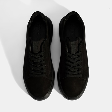  Erkek Siyah Bağcıklı Deri Günlük Ayakkabı