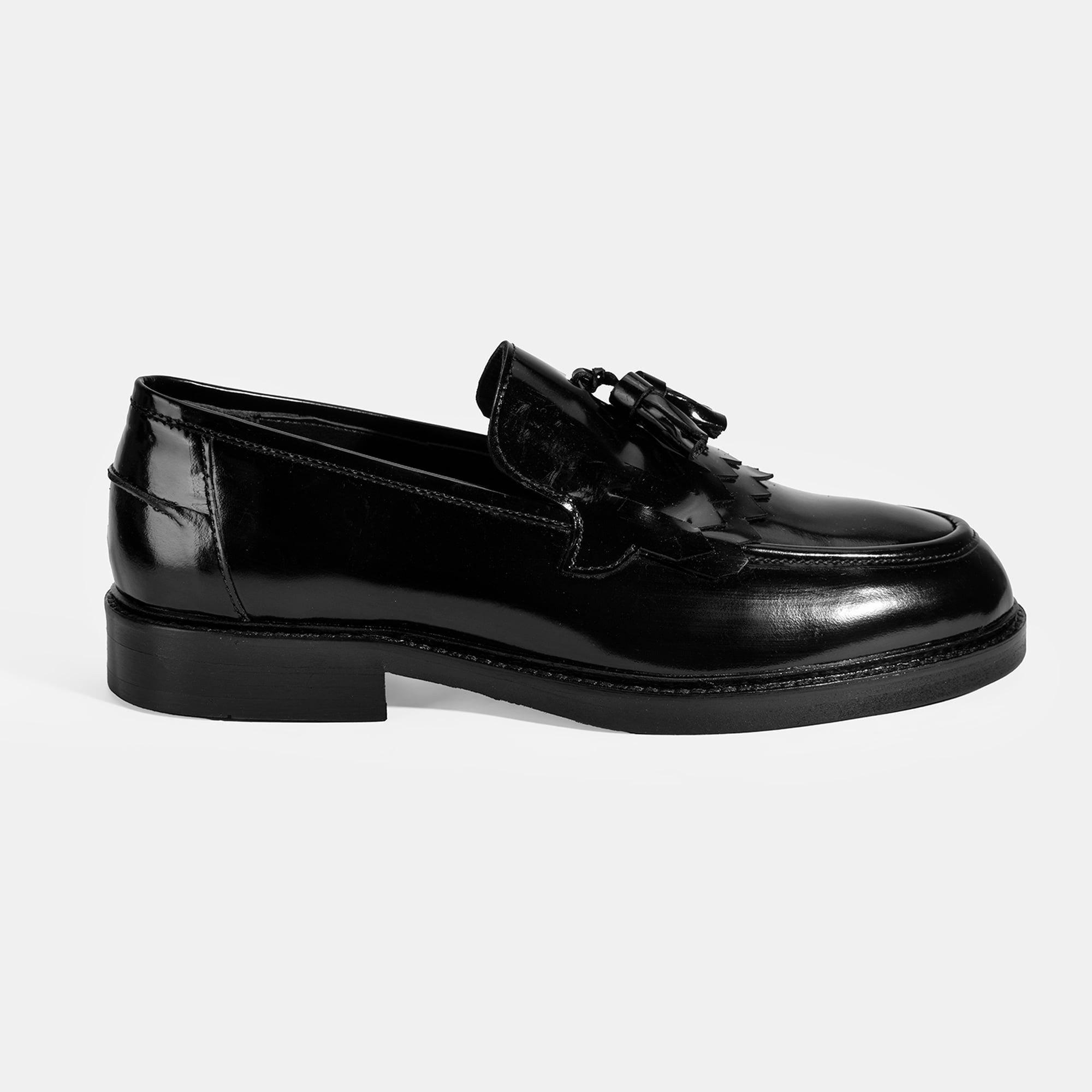 Erkek Siyah Püskül Detaylı Deri Loafer