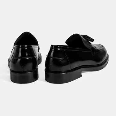  Erkek Siyah Püskül Detaylı Deri Loafer