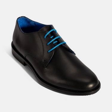  Kadın Siyah Mavi Bağcık Detaylı Deri Klasik Ayakkabı