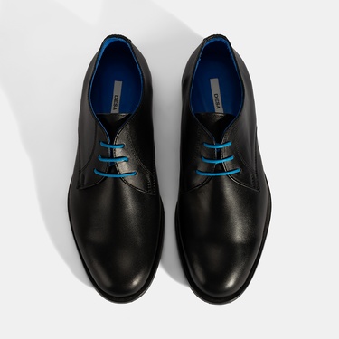  Kadın Siyah Mavi Bağcık Detaylı Deri Klasik Ayakkabı