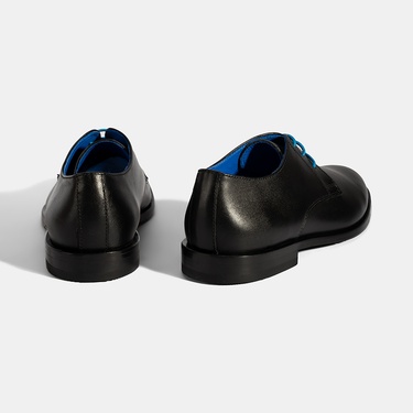  Kadın Siyah Mavi Bağcık Detaylı Deri Klasik Ayakkabı