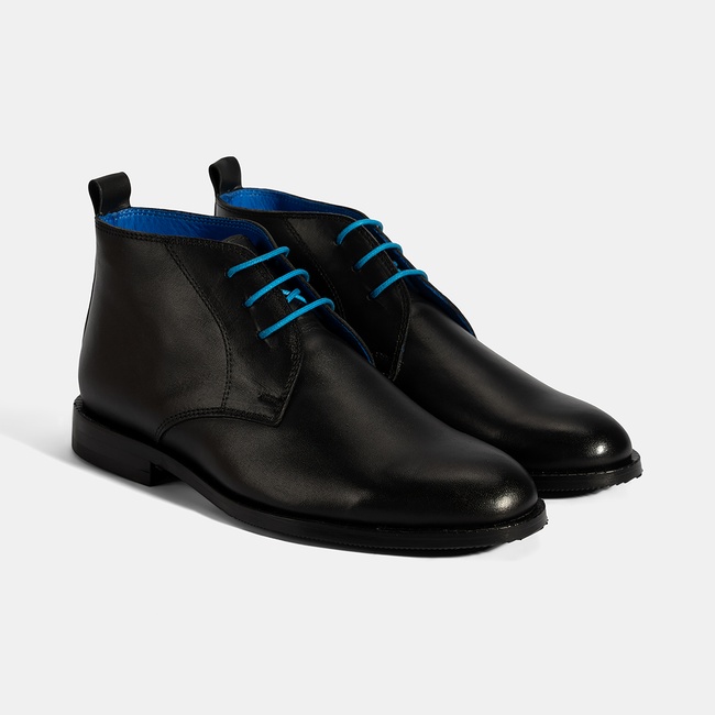  Kadın Siyah Mavi Bağcık Detaylı Deri Bot