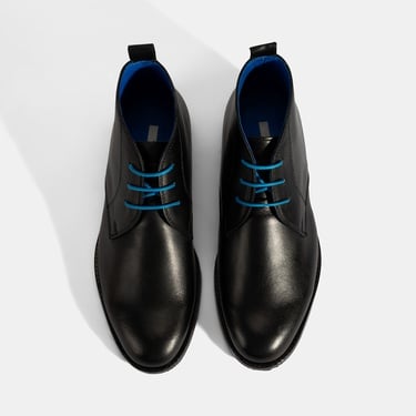  Kadın Siyah Mavi Bağcık Detaylı Deri Bot