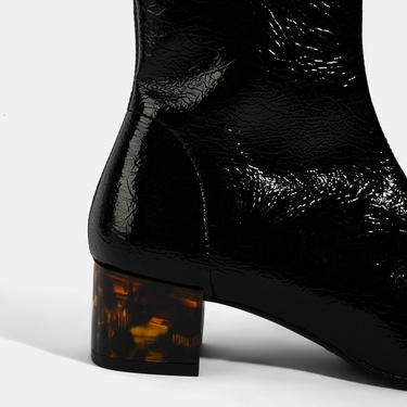  Kadın Siyah Kalın Topuklu Stretch Bot