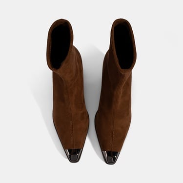  Kadın Taba Metal Burun Detaylı Topuklu Stretch Bot