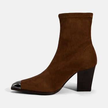  Kadın Taba Metal Burun Detaylı Topuklu Stretch Bot