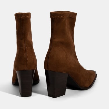  Kadın Taba Metal Burun Detaylı Topuklu Stretch Bot