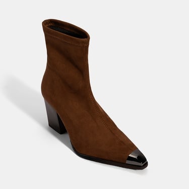  Kadın Taba Metal Burun Detaylı Topuklu Stretch Bot