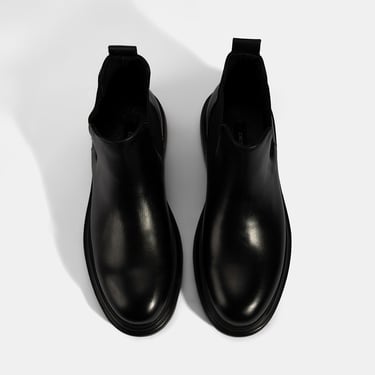  Erkek Siyah Lastikli Deri Bot