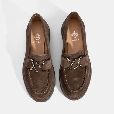  Kadın Kahve Metal Toka Detaylı Süet Loafer