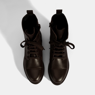  Kadın Kahve Bağcıklı Deri Postal Bot