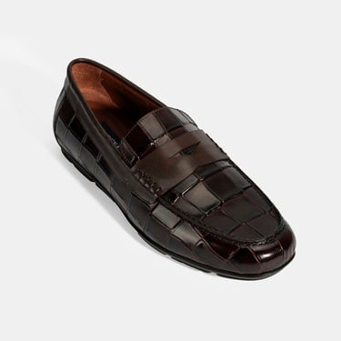  Erkek Kahve Kroko Baskılı Deri Loafer