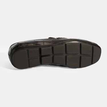  Erkek Kahve Kroko Baskılı Deri Loafer