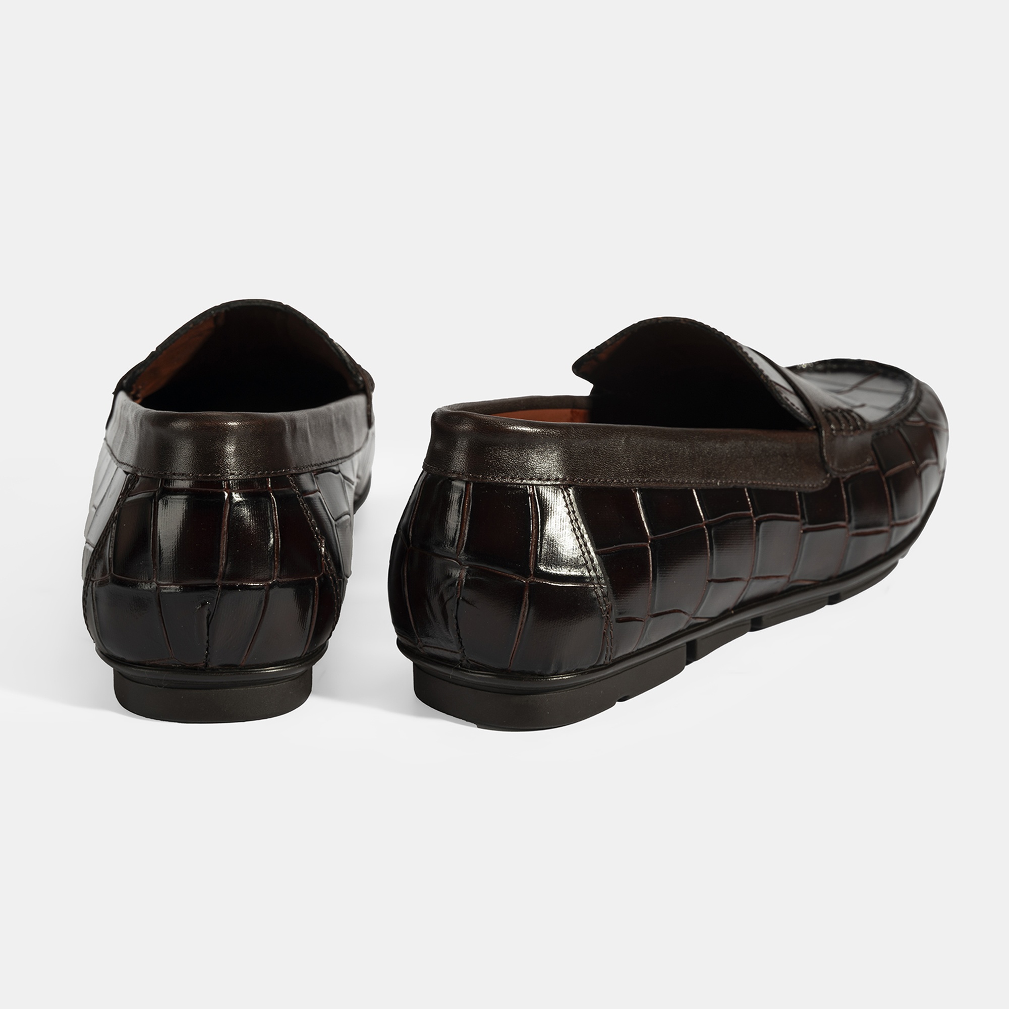 Erkek Kahve Kroko Baskılı Deri Loafer