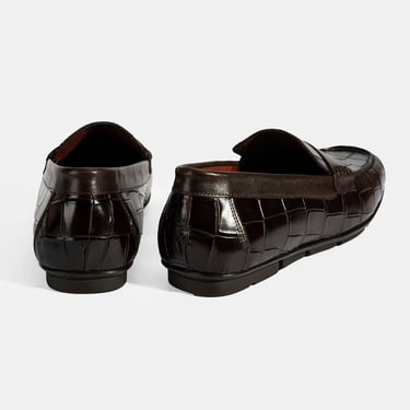  Erkek Kahve Kroko Baskılı Deri Loafer