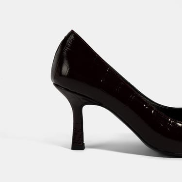  Kadın Bordo Kroko Baskılı Deri Stiletto