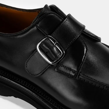  Erkek Siyah Ayarlanabilir Tokalı Deri Günlük Ayakkabı