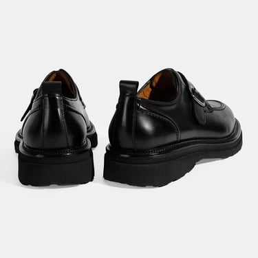  Erkek Siyah Ayarlanabilir Tokalı Deri Günlük Ayakkabı