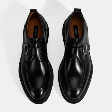  Erkek Siyah Ayarlanabilir Tokalı Deri Günlük Ayakkabı