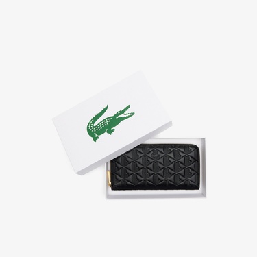  Lacoste Maheki Kadın Monogram Deri  Siyah Cüzdan