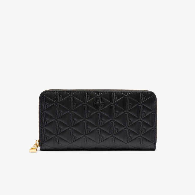  Lacoste Maheki Kadın Monogram Deri  Siyah Cüzdan