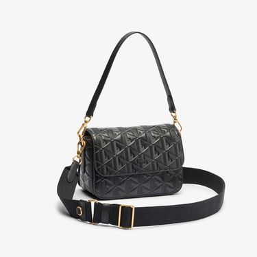  Lacoste Maheki Kadın Monogram Deri Siyah Omuz Çantası