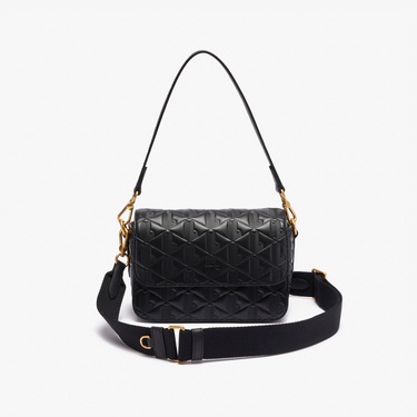  Lacoste Maheki Kadın Monogram Deri Siyah Omuz Çantası