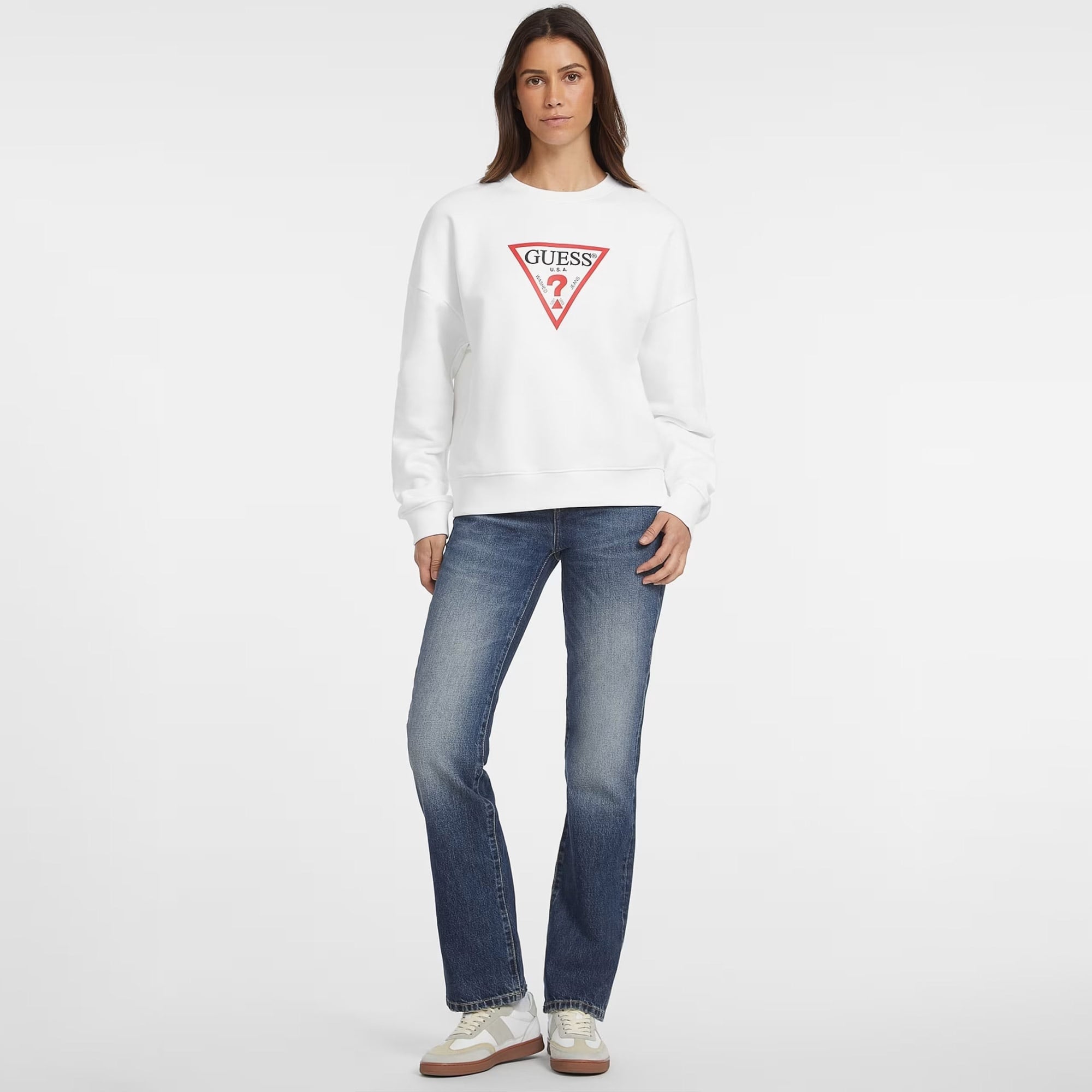 Guess Iconic Tria Kadın Beyaz Sweatshirt