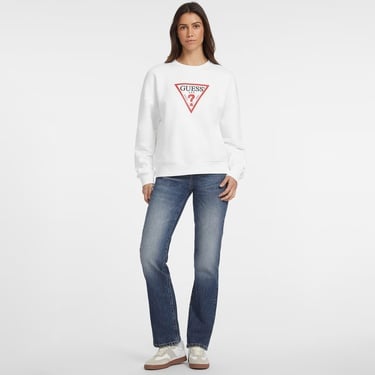  Guess Iconic Tria Kadın Beyaz Sweatshirt