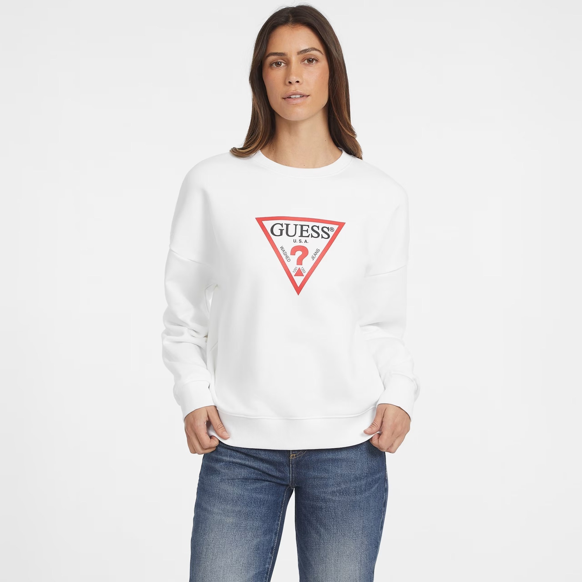 Guess Iconic Tria Kadın Beyaz Sweatshirt