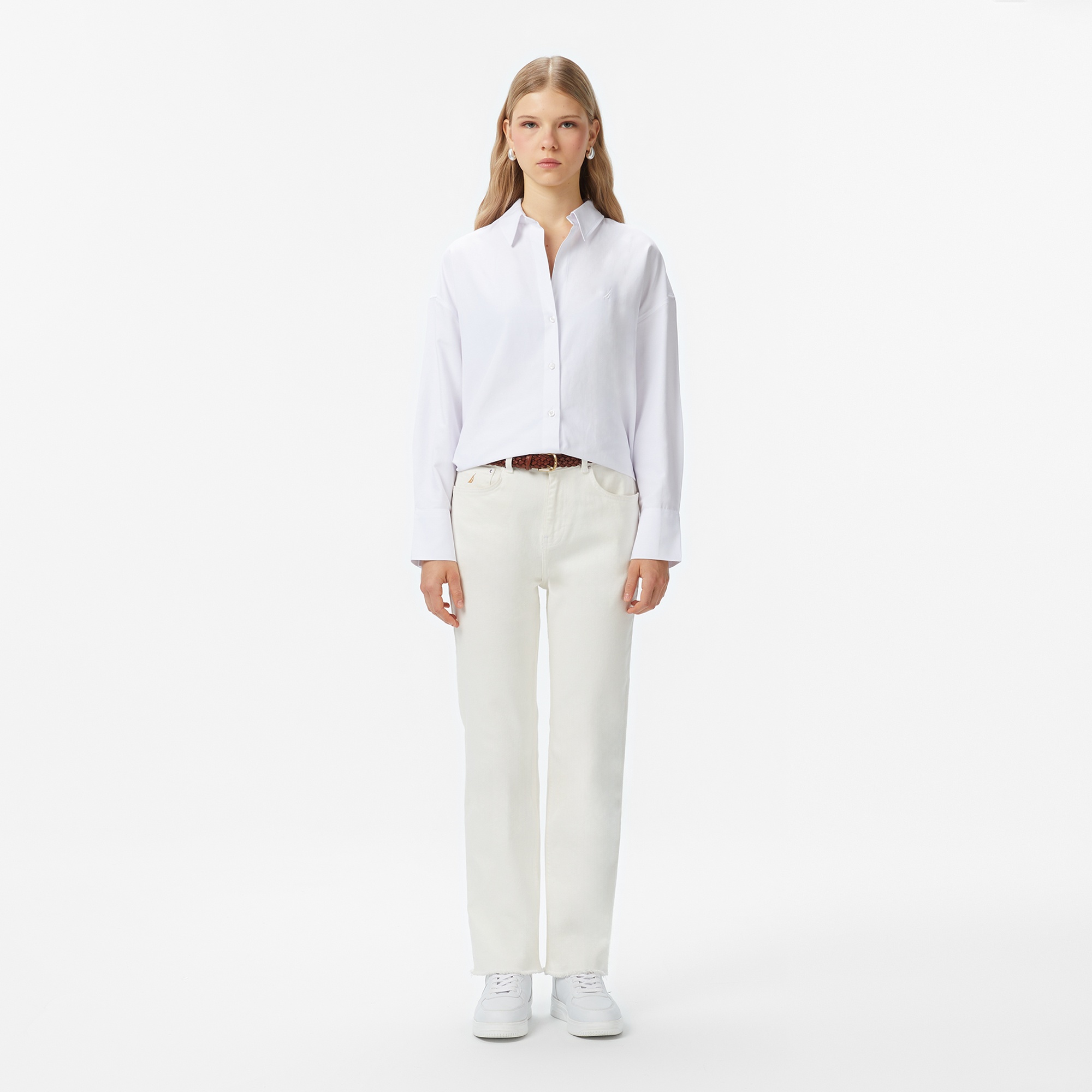 Nautica Kadın Beyaz Oversize Gömlek