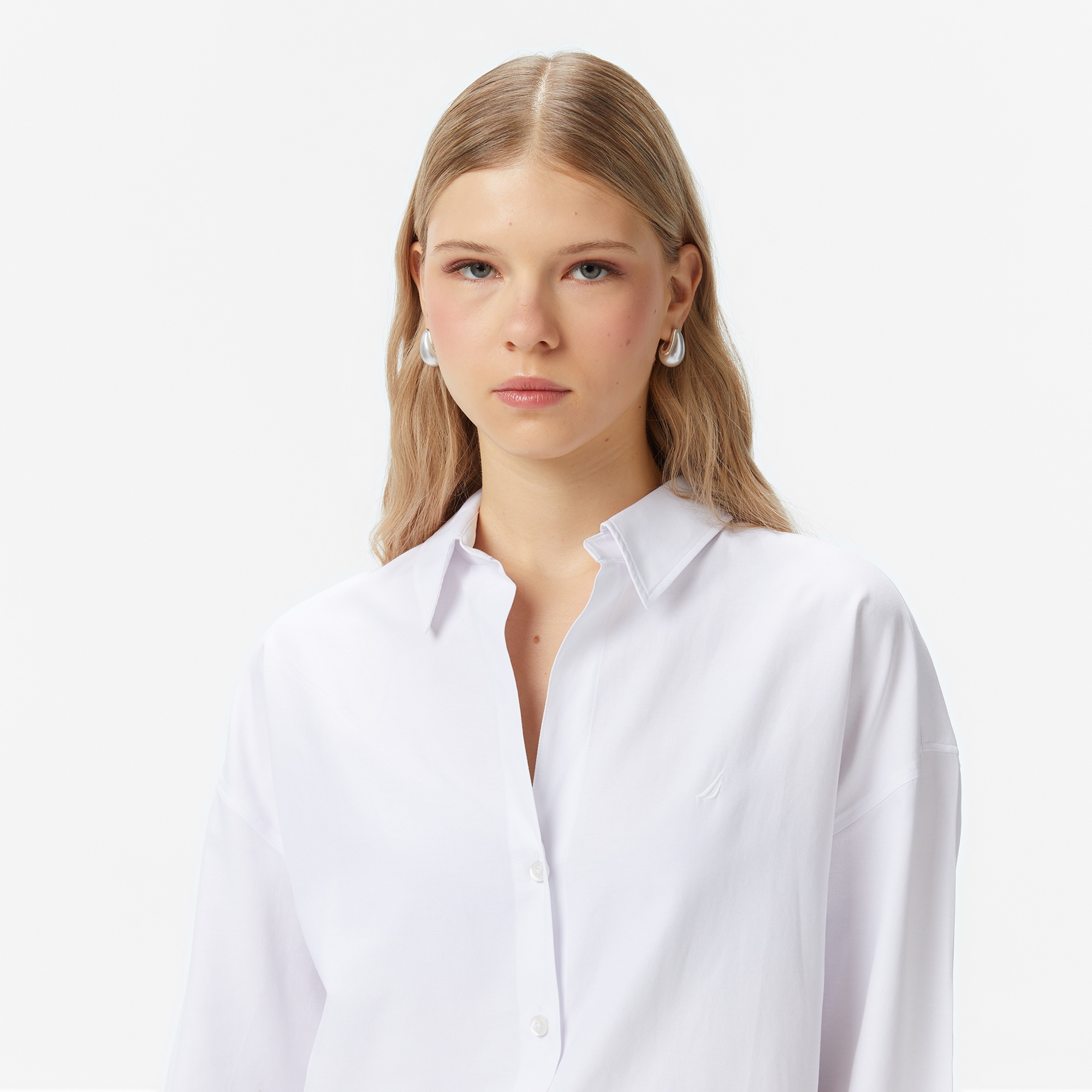 Nautica Kadın Beyaz Oversize Gömlek