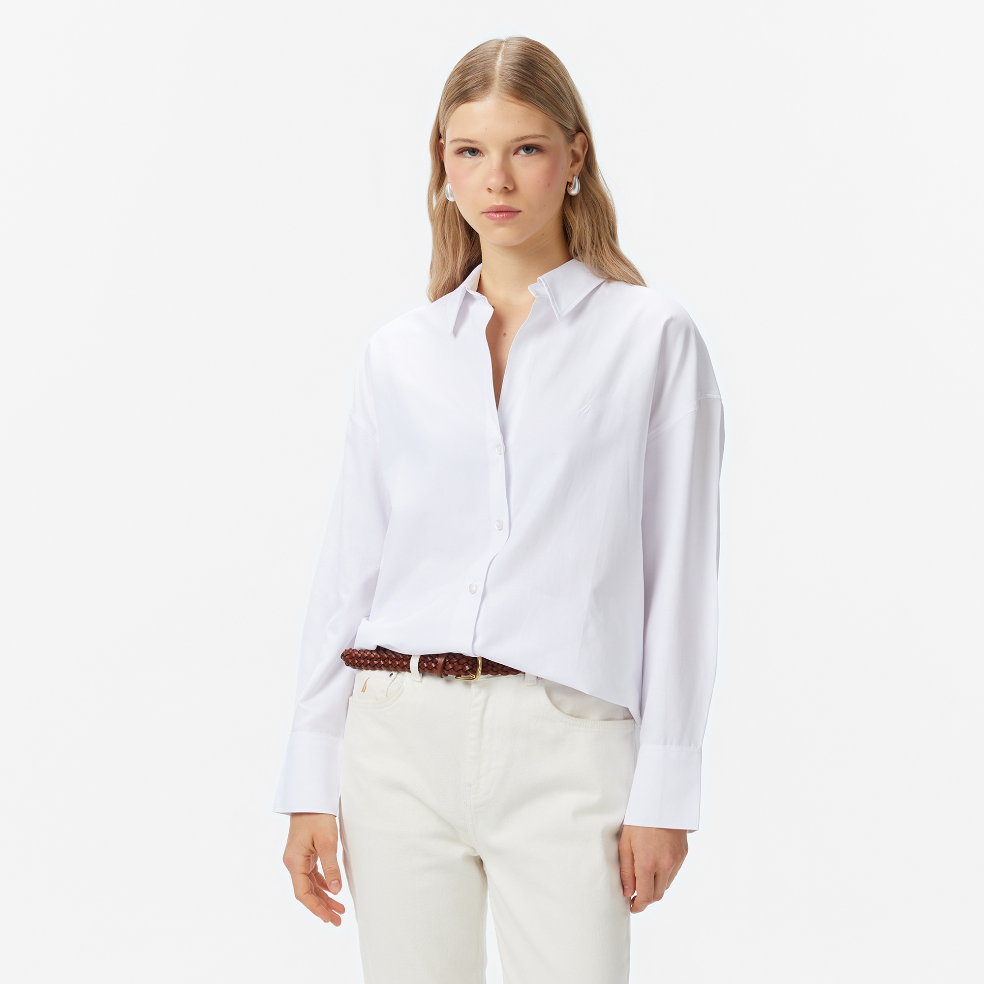 Nautica Kadın Beyaz Oversize Gömlek