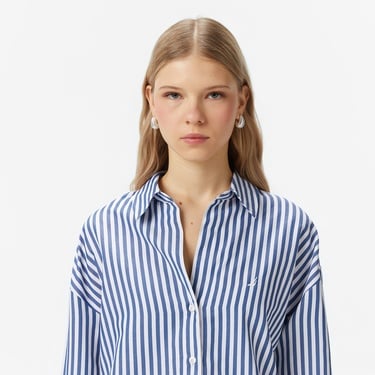  Nautica Kadın Mavi Oversize Çizgili Gömlek