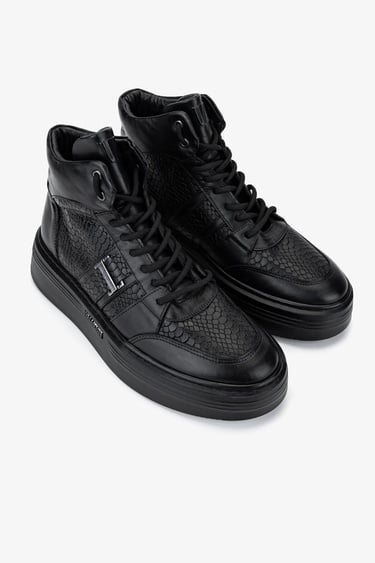  Valmenti Erkek Hakiki Deri Siyah Casual Bot