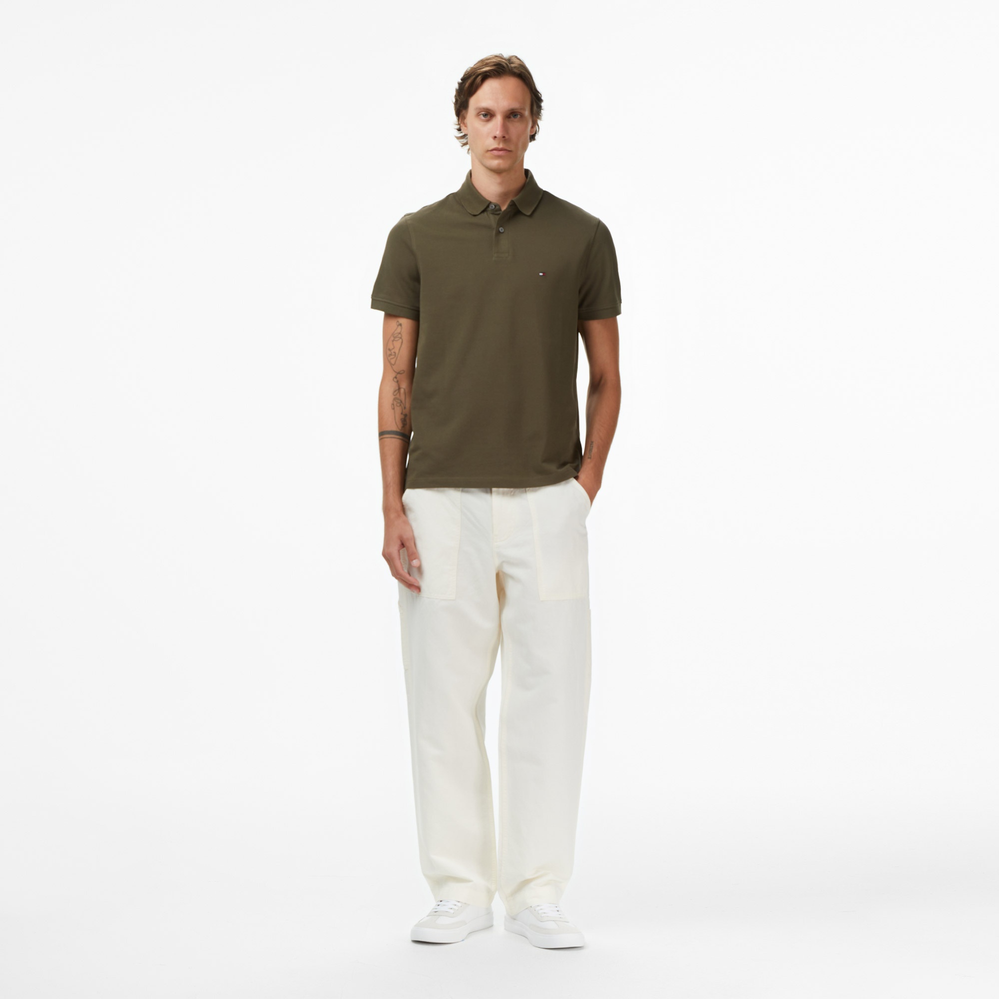 Tommy Hilfiger Erkek Haki Polo Yaka T-Shirt